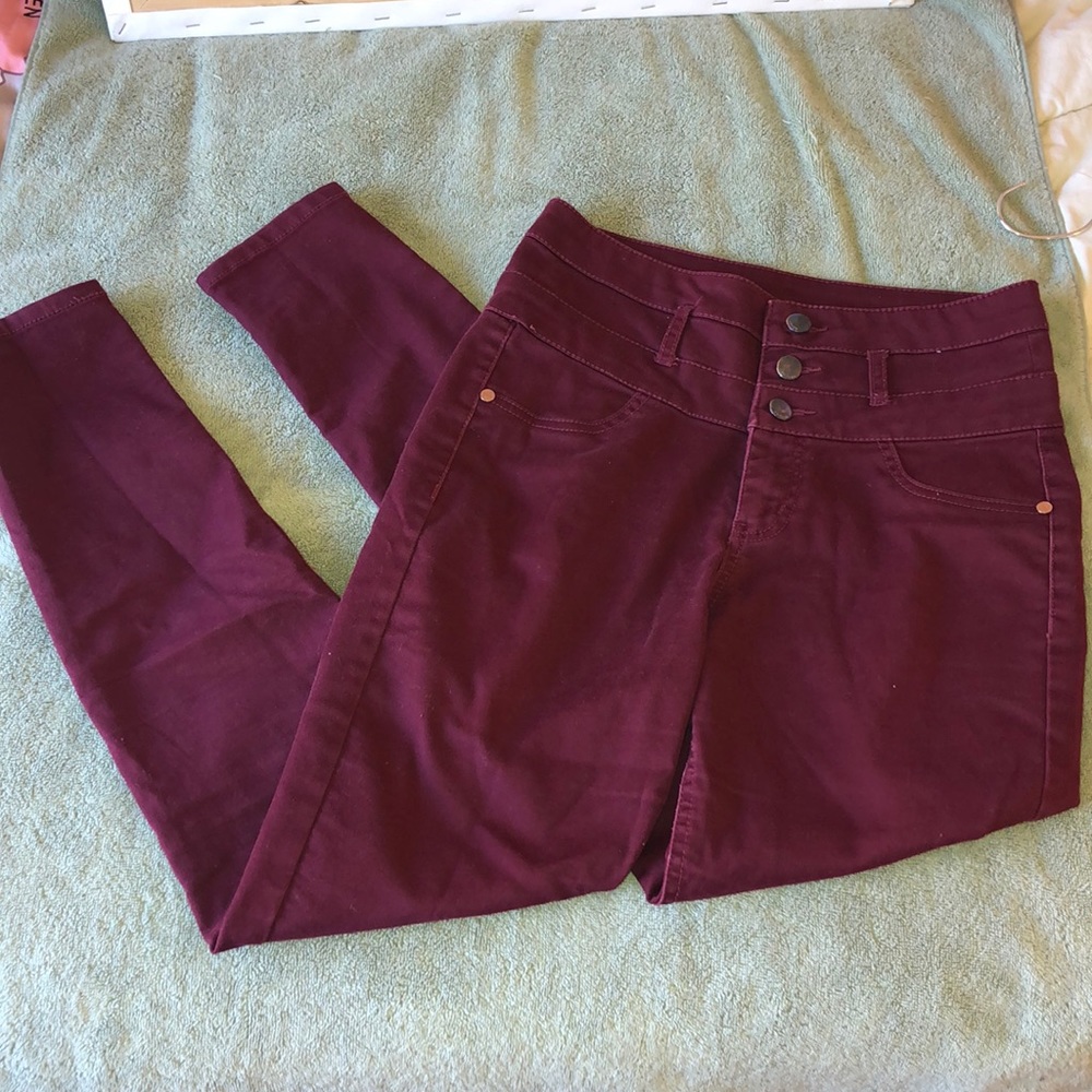Maroon high waist super skinny jeans
